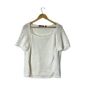 Lafayette 148 White Knit Short Sleeve Top Eyelet Detail Scoop Neck  Size 3x